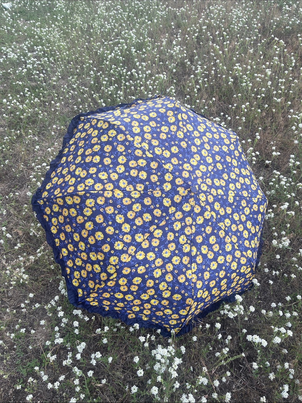 Navy Blue Umbrella with Yellow Daisy Print ☔️